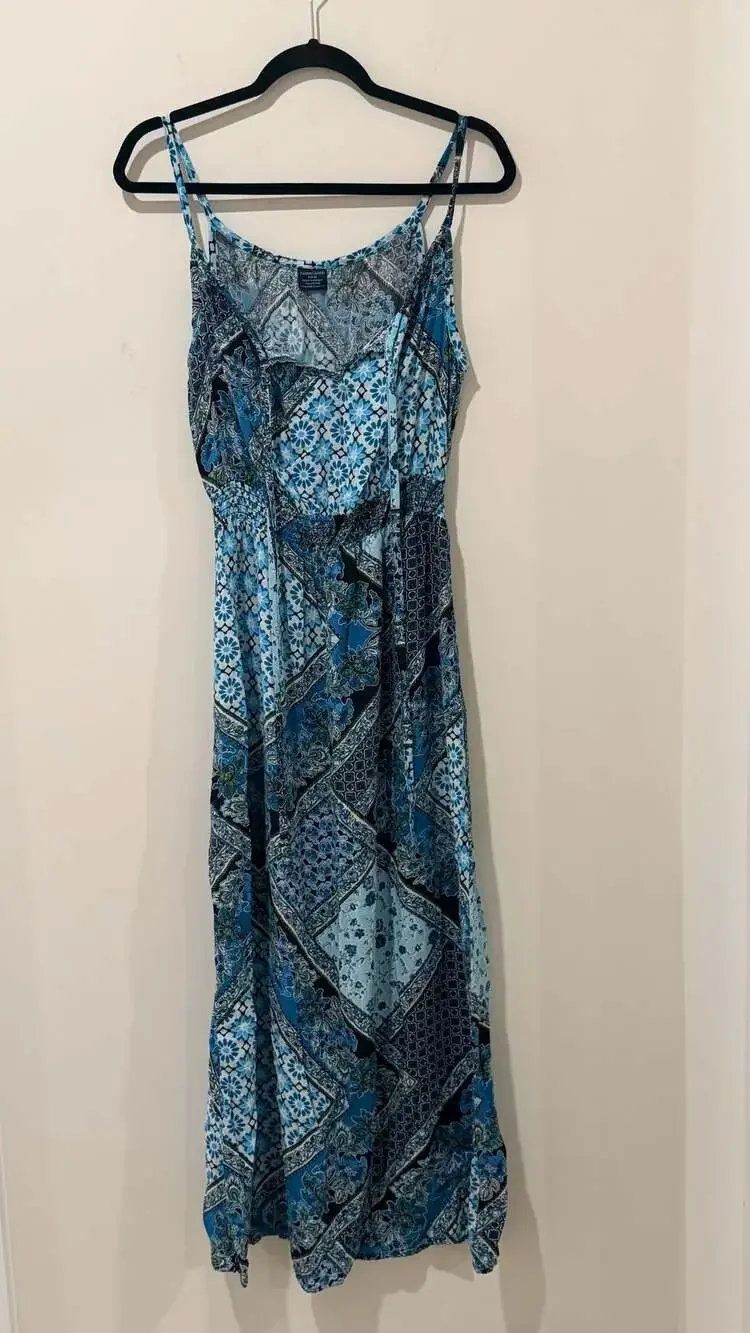 Faded Glory Blue Boho Maxi Dress - S (Fits S–L / Up to Size 10)
